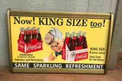 Coca Cola Coke 1955 Sprite Boy Cardboard Sign in Original Wooden Kay Frame
