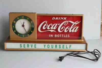 Vintage DRINK COCA COLA IN BOTTLES Clock Light Up Countertop Sign soda pop