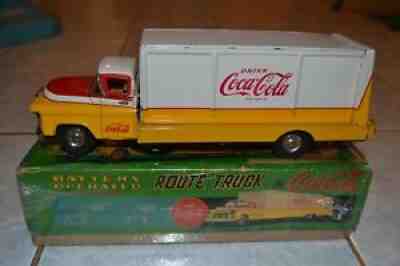 RARE COCA COLA ADVERTISING TIN VINTAGE BATTERY OPERATED TIN TOY TRUCK WORKING!