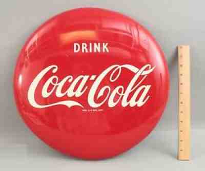 Authentic 1950s Original Pressed Steel Advertising Drink Coca Cola Button Sign