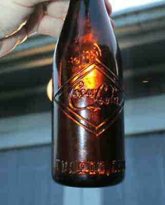 RARE DARK STRAIGHT SIDE AMBER COCA COLA BOTTLE " TOLEDO, OHIO " MINT "