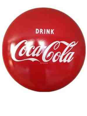 c.1944 Original Vintage Coca Cola Button Sign 24 Inch Metal Dealer Soda Gas Oil