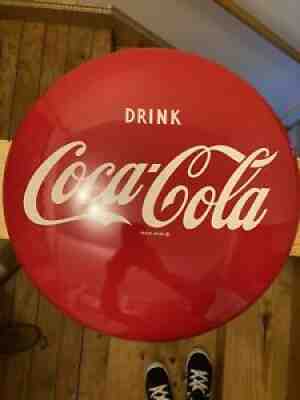 Coca Cola 16" button sign NOS Manufactured by Allen-Morrison Lynchburg, Va 9/65