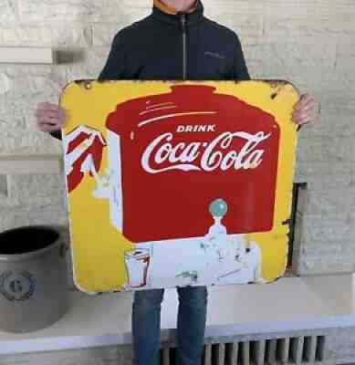 Vintage DOUBLE SIDED Porcelain Coca Cola Soda Fountain Dispenser Sign Repro?