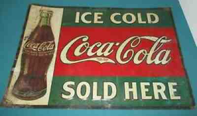 1916 Bottle Embossed Sign ICE COLD COCA-COLA SOLD HERE 15.5" x 27.25" # 3079