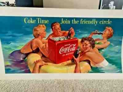 RARE COCA COLA 1955 ORGINAL NOS UNCUT CARDBOARD SIGN 26X56" ORIGINAL BEAUTIFUL