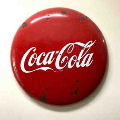 1940s - 1950s Original Coca-Cola Button Porcelain Sign 36" Inches