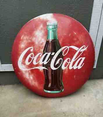 Vintage Coca Cola Sign 36" Porcelain Button 1953