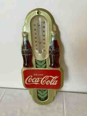 1940s Art Deco DRINK COCA COLA THERMOMETER Metal Tin Embossed 15.5" Wall (1941)