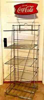 RARE 1950s Coca Cola Sign Wire Rack Display Spring Loaded Mechanical Shelf