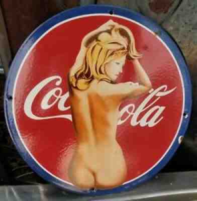 RARE VINTAGE COCA COLA COKE PORCELAIN SIGN SODA POP MAN CAVE PIN 7 UP BUTT PEPSI