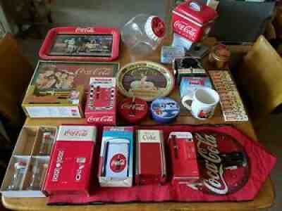 HUGE LOT OF COCA COLA COIN BANK COOKIE JAR DIECAST SIGNS TRAY TINS