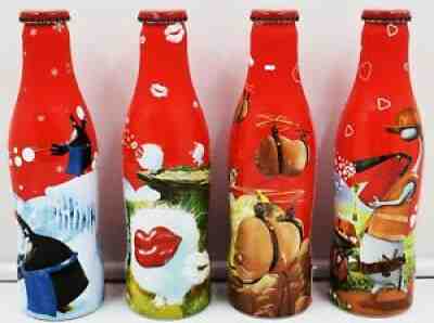 *X HTF! Full Happiness Factory Aluminum Coca Cola 4 Bottle Set Alu Coke Benelux