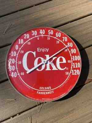 Vintage 1984 COKE Coca-Cola Thermometer 12" Jumbo Dial Tru-Temp Ohio Outdoor F/C