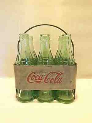 VINTAGE COCA COLA STEEL WRAP-A-ROUND 6oz. BOTTLE CARRIER WITH SIX 6 OZ. BOTTLES