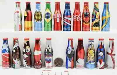 *Set 20 miniature 3" 2014 FIFA Soccer World Cup aluminum Coca Cola Bottle mini