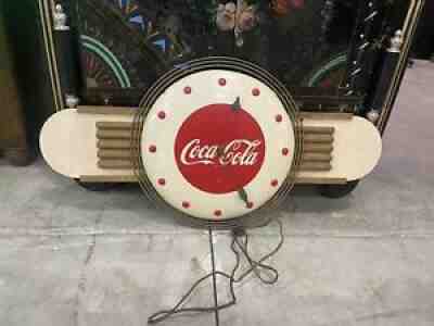 Original Vintage 1940's Art Deco Coca-Cola Promo Clock Sign Tin Button Masonite