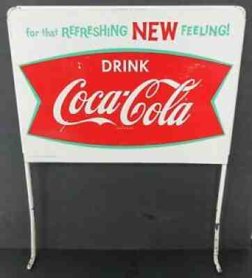 Vintage Drink Coca-Cola Fishtail Bottle Rack Topper Sign