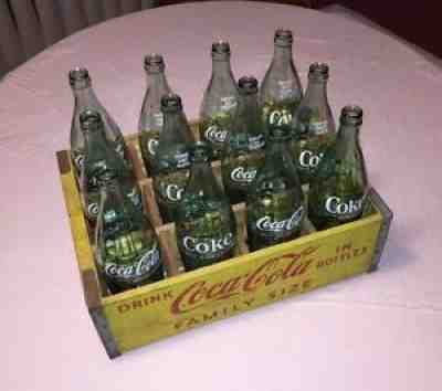 1968 Complete Vintage Yellow Wooden Coca Cola 26oz Family Size Crate, EXC COND!