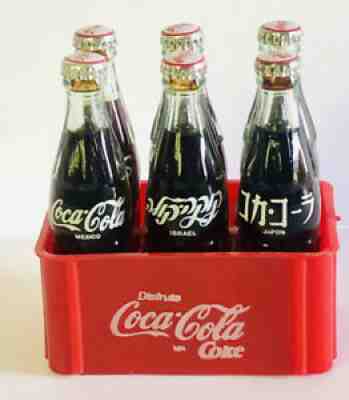 Coca-Cola 6 Real Miniature Glass Bottles â??Factory Sealedâ? International~ W/Crate