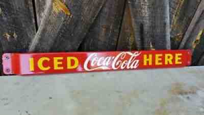 1958 Coca-Cola Door Push Sign. Porcelain. 31.5inx3.25in