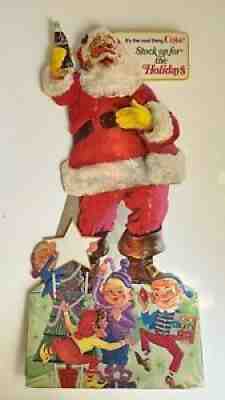 NOS Vintage Coca Cola Advertising Die Cut Counter Display Christmas Santa Elves