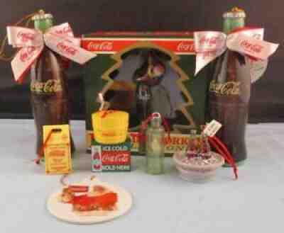 Vtg Lot 8 Coca Cola Coke Christmas Ornaments Elf Santa Bottles Carton Barrel