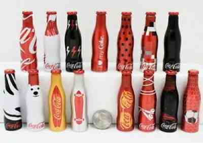 *Complete Set of 15 miniature 3" 2015 aluminum Coca Cola Bottles f Brazil mini