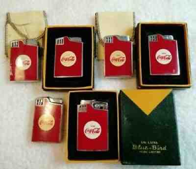 6 Coca-Cola Music Lighter De Luxe Blue-Bird 1963 Vintage Hard to Find Rare Works