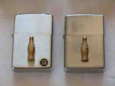 2~ COCA COLA BRASS BOTTLE ZIPPO LIGHTERS~ 1965 NEW NEVER USED ~ 1968 USED~ WOW