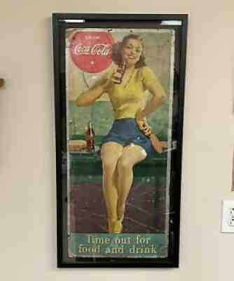 Coca Cola Vintage Cardboard Sign 1938 Original Rare Coke Advertising Pinup Girl
