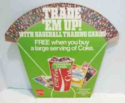 COCA-COLA COKE 1981 CARDBOARD STORE DISPLAY SIGN 2-SIDED TOPPS BASEBALL CARDS