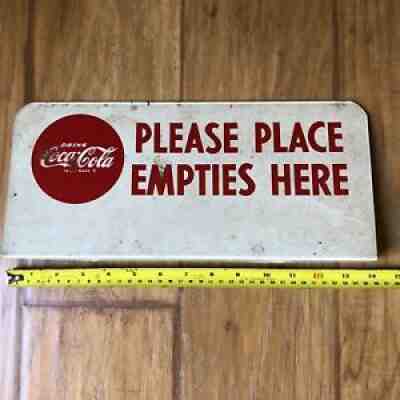 Vintage Metal Coca Cola Bottle Rack Flange Sign Please Place Empties Here