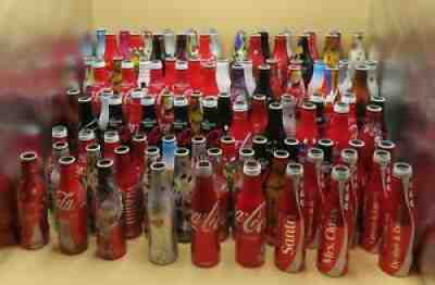 Lot of 96 Coca-Cola aluminium bottles JAMES BOND, SANTA, SOCHI, W8, MIKA, BLAK