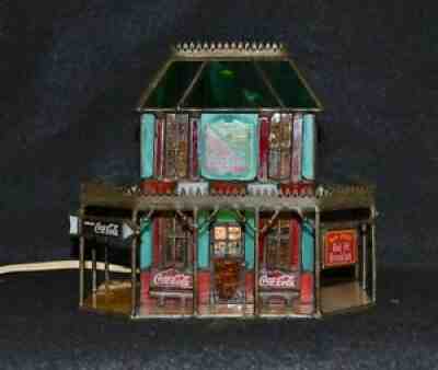 COCA COLA STAINED GLASS VICTORIAN HOTEL - LIGHTED - BY FRANKLIN MINT 1997