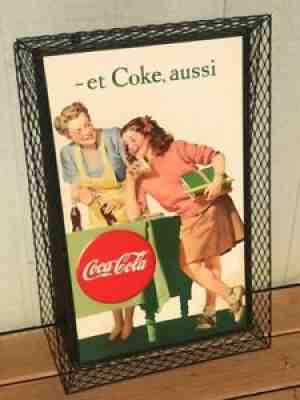 Coca Cola Coke 1946 Canadian Cardboard Sign in Canadian Metal Frame