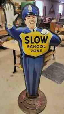 ANTIQUE COCA COLA SODA DOUBLE SIDE SCHOOL POLICE MAN PORCELAIN ADVERTISING SIGN