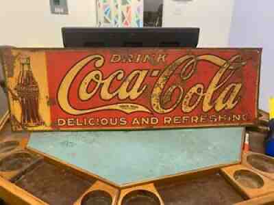Vintage 1923 Christmas Bottle Coca-Cola ORIGINAL Metal Sign 35" x 11" Patina!