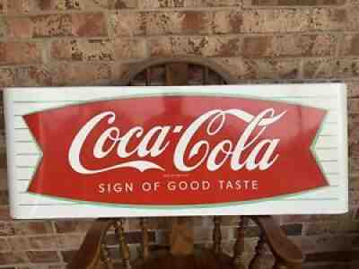1950s Coca-Cola Fishtail Sled Sign 44in X 16in Porcelain/Metal Near Mint