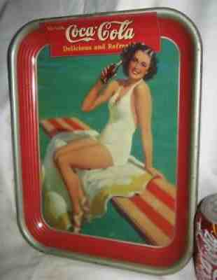 1939 ANTIQUE ART DECO COCA COLA USA METAL TRAY SODA ADVERTISING SIGN FLAG ART US