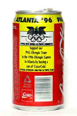 1996 Coca Cola can from Papua New Guinea, Support our PNG Olympic Team