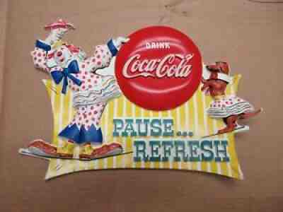 Vintage Drink Coca Cola Pause Refresh Vacuum Mold Sign Clown Circus