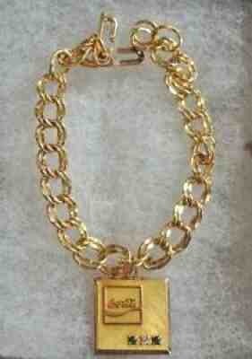 Coca Cola Service 10K Charm On Gold Filled Bracelet 2 Emeralds 1 Diamond 7.6 Gm