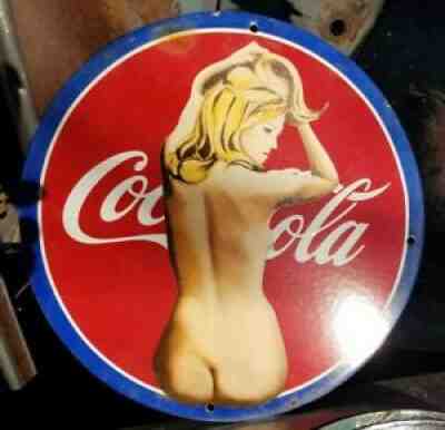 VINTAGE COCA COLA COKE PORCELAIN SIGN SODA POP PIN 7 UP BUTT NAKED PEPSI MT DEW