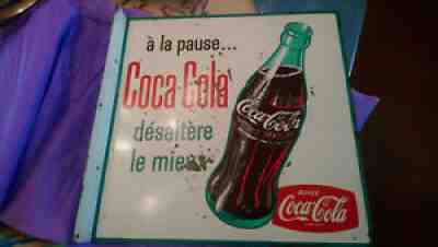 RARE ORIGINAL 50's french COCA COLA PAINTED TOLE. DOUBLE-SIDED 19"5X19"5 49X49CM