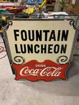 Vintage Original Coca-Cola DSP Porcelain Fountain Luncheon Sign COKE GAS OIL SOD