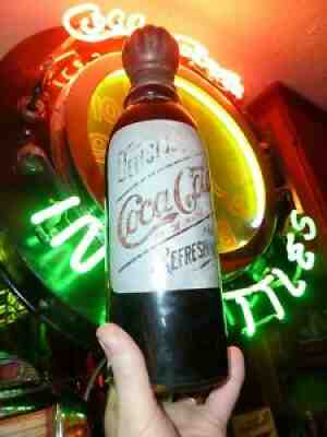 Early c.1900 "LABEL ON GLASS" Coca Cola Soda Fountain Syrup bottle VERY RARE