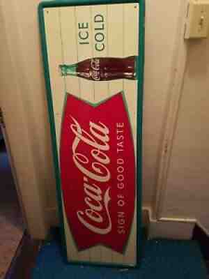 VINTAGE 1959 Coca Cola Fishtail Sign- 17"H x 53"W