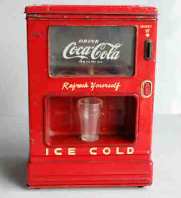 Vintage Marx COCA COLA Battery Op Soda Fountain Dispenser & Glass Japan Tin Toy
