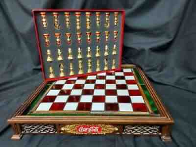 1996 FRANKLIN MINT Coca-Cola Stained Glass CHESS GAME SET 24K GOLD PLATED
